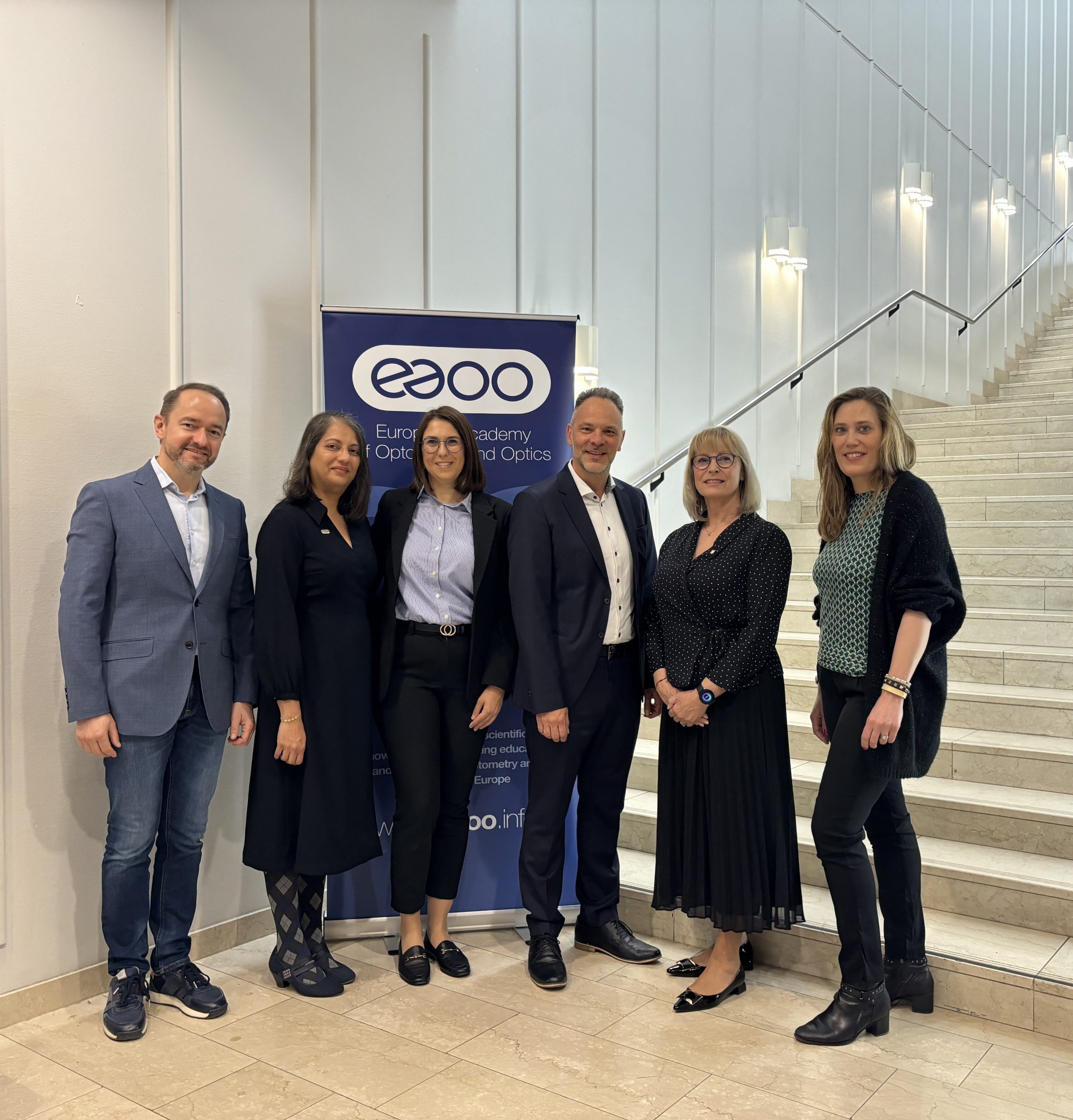 F.l.t.r.: Prof. José Manuel Gonzalez-Meijome (VP of EAOO), Rupal Lovell-Patel (President of EAOO), Kristina Mihić (Academy Manager EAOO), Pascal Blaser (Global Professional Affairs Manager at HOYA), Liliana Stankova (Immediate past President of EAOO), Marianne Goldwaser (Global Professional Affairs Manager at HOYA). Picture: HOYA